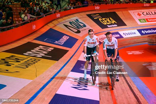 Jasper De Buyst of Belgium and Team Lotto Soudal and Iljo Keisse of Belgium and Team Lotto Soudal - Quick-Step during the Men's elite track cycling...