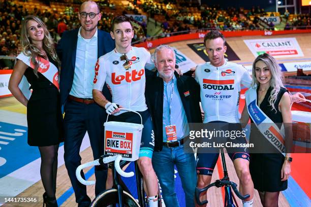 Jasper De Buyst of Belgium and Team Lotto Soudal and Iljo Keisse of Belgium and Team Lotto Soudal - Quick-Step pose for a photograph during the Men's...