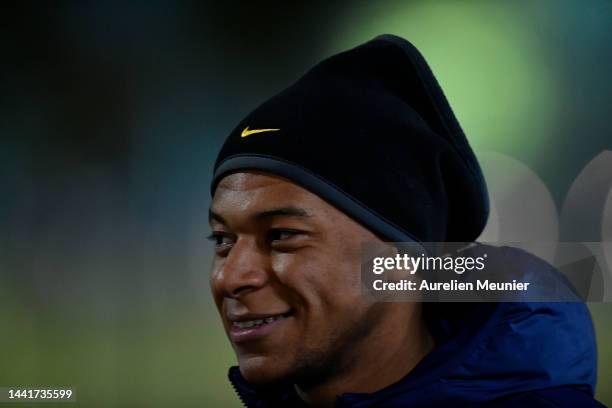 Kylian Mbappe looks on during a Team France training session at Centre National du Football on November 15, 2022 in Etival-Clairefontaine, France.