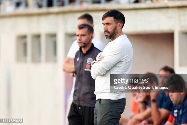Eder Sarabia, head coach of FC Andorra looks on during the Copa del Rey first round match between Manacor and FC Andorra on November 12, 2022 in...