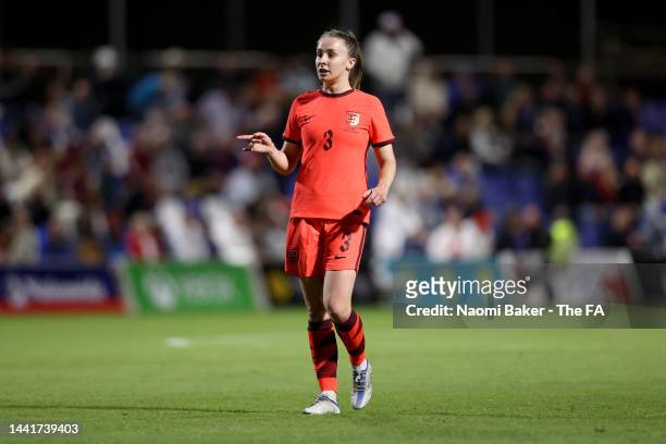 Niamh Charles of England reacts during the International Friendly between England and Norway at Pinatar Arena on November 15, 2022 in Murcia, Spain.