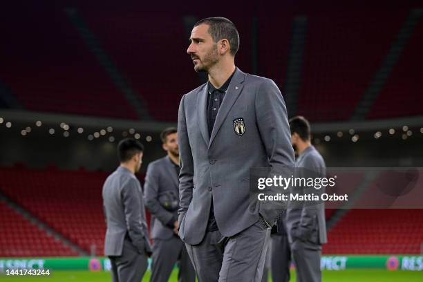 Leonardo Bonucci of Italy during the Italy training session at Centro Tecnico Federale di Coverciano on November 15, 2022 in Florence, Italy.