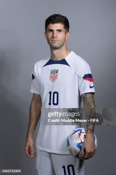 Christian Pulisic of United States poses during the official FIFA World Cup Qatar 2022 portrait session at on November 15, 2022 in Doha, Qatar.