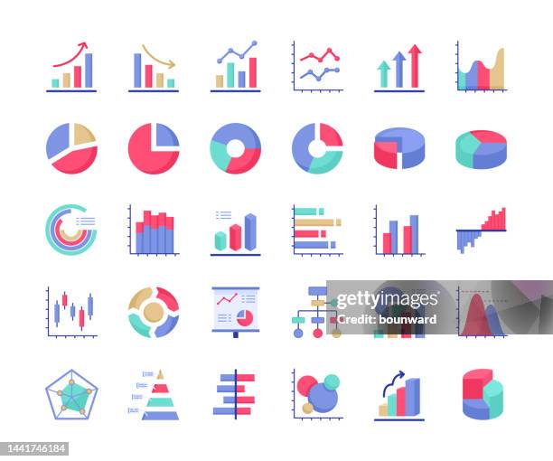 chart and diagram. flat icons. vector illustration. - curve chart stock illustrations