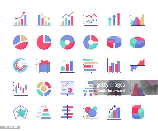 chart and diagram. flat icons. vector illustration. - bar chart stock illustrations