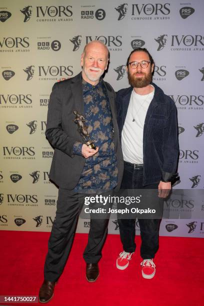 Gavin Higgins presents Brett Dean with the Chamber Ensemble award for “Madame ma bonne soeur” at The Ivors Composer Awards 2022, at British Museum on...