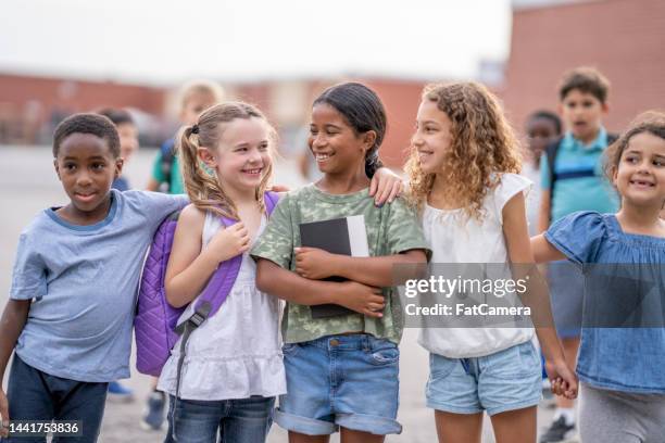 girlfriends at school - child black and white stock pictures, royalty-free photos & images