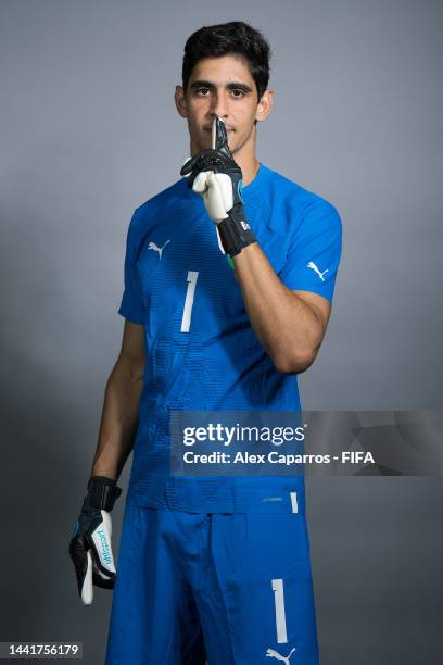 Yassine Bounou of Morocco poses during the official FIFA World Cup Qatar 2022 portrait session on November 15, 2022 in Doha, Qatar.