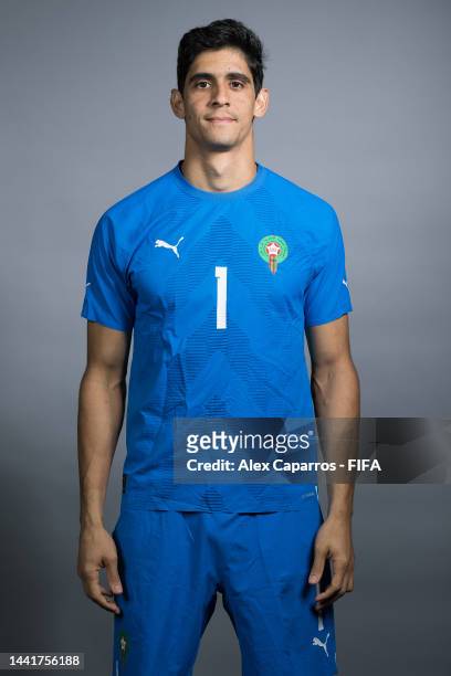 Yassine Bounou of Morocco poses during the official FIFA World Cup Qatar 2022 portrait session on November 15, 2022 in Doha, Qatar.