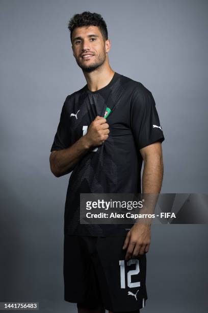 Munir El Kajoui of Morocco poses during the official FIFA World Cup Qatar 2022 portrait session on November 15, 2022 in Doha, Qatar.