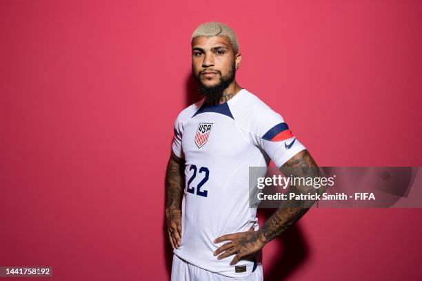 Deandre Yedlin of United States poses during the official FIFA World Cup Qatar 2022 portrait session at on November 15, 2022 in Doha, Qatar.