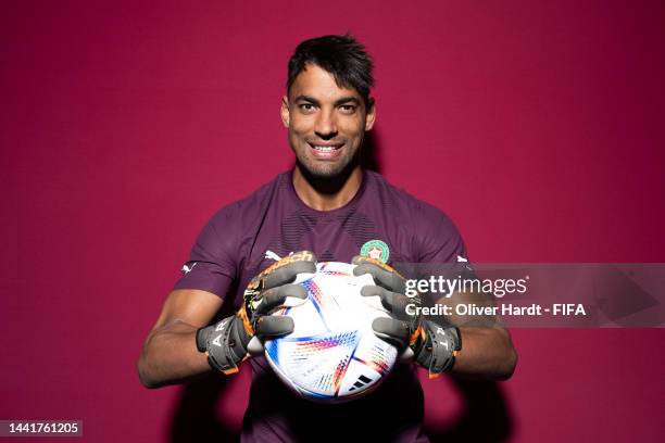 Reda Tagnaouti of Morocco poses during the official FIFA World Cup Qatar 2022 portrait session on November 15, 2022 in Doha, Qatar.