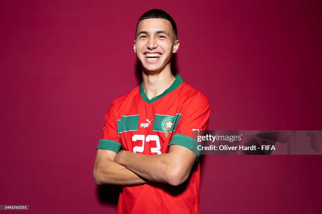 Bilal El Khannouss of Morocco poses during the official FIFA World ...