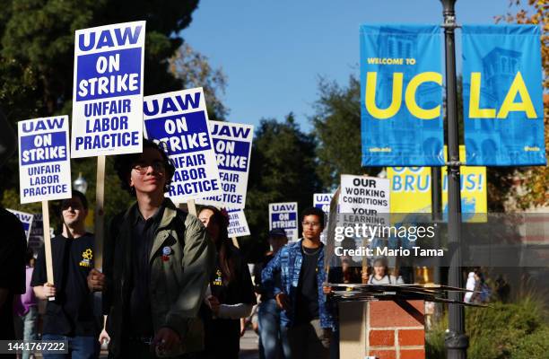 Union academic workers and supporters march and picket at the UCLA campus amid a statewide strike by nearly 48,000 University of California unionized...