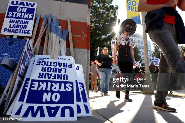 Union academic workers and supporters march and picket at the UCLA campus amid a statewide strike by nearly 48,000 University of California unionized...