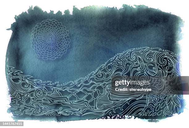 moon and ocean - ruffled feathers stock illustrations