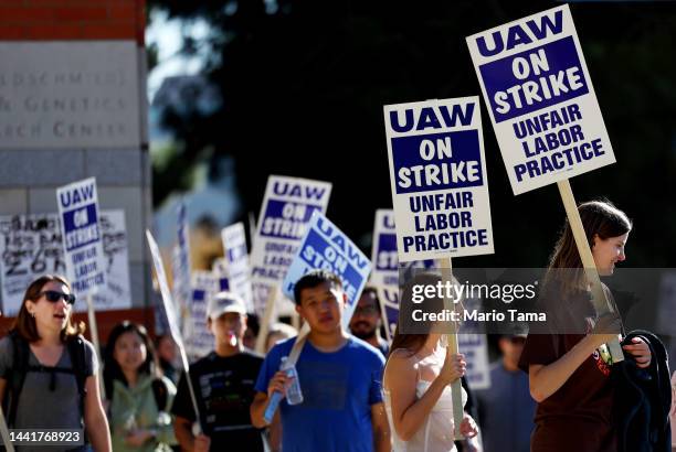 Union academic workers and supporters march and picket at the UCLA campus amid a statewide strike by nearly 48,000 University of California unionized...