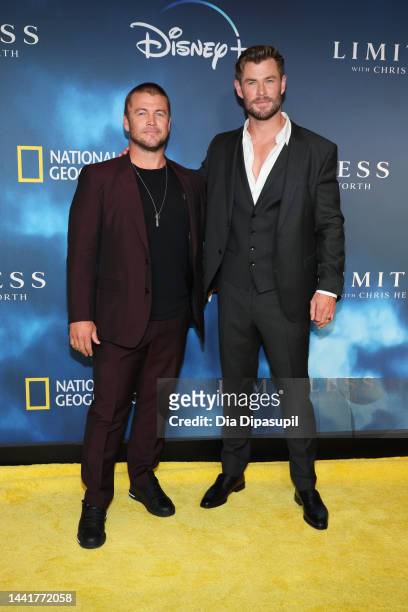 Luke Hemsworth and Chris Hemsworth attend the premiere of "Limitless With Chris Hemsworth" at Jazz at Lincoln Center on November 15, 2022 in New York...