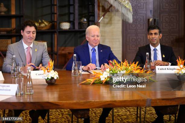 Canadian Prime Minister Justin Trudeau, U.S. President Joe Biden and British Prime Minister Rishi Sunak attend an emergency meeting of leaders at the...