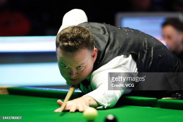 Shaun Murphy of England plays a shot during the first round match against David Gilbert of England on day 4 of 2022 Cazoo UK Championship at Barbican...