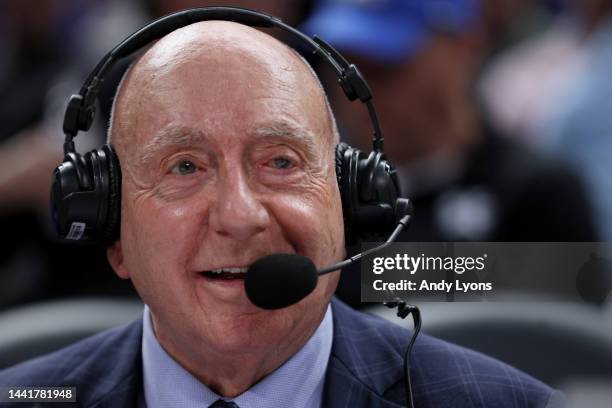 Analyst Dick Vitale calls the game between the Kentucky Wildcats and the Michigan State Spartans during the Champions Classic at Gainbridge...