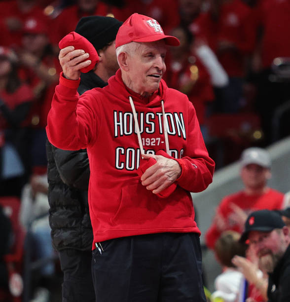 Jim "Mattress Mack" McIngvale throws t-shirts into the crowd as the Houston Cougars play the Oral Roberts Golden Eagles at Fertitta Center on...