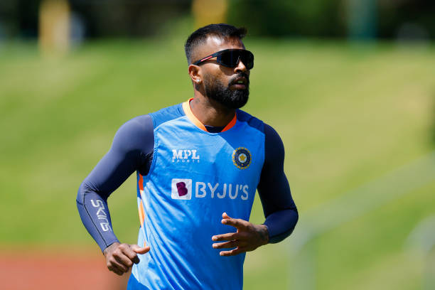 Hardik Pandya of India looks on during an India training session ahead of the New Zealand and India T20 International series, at Basin Reserve on...