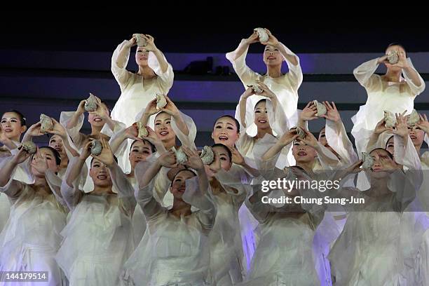 South Korean dancers perform during the opening ceremony of the 2012 Yeosu Expo on May 11, 2012 in Yeosu, South Korea. More than 105 countries, 10...