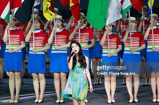 South Korean singer IU performs during opening ceremony of the 2012 Yeosu Expo on May 11, 2012 in Yeosu, South Korea. More than 105 countries, 10...