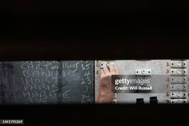 Detail view of staff working in the scoreboard during the Marsh One Day Cup match between Western Australia and South Australia at WACA, on November...