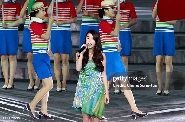 South Korean singer IU performs during opening ceremony of the 2012 Yeosu Expo on May 11, 2012 in Yeosu, South Korea. More than 105 countries, 10...