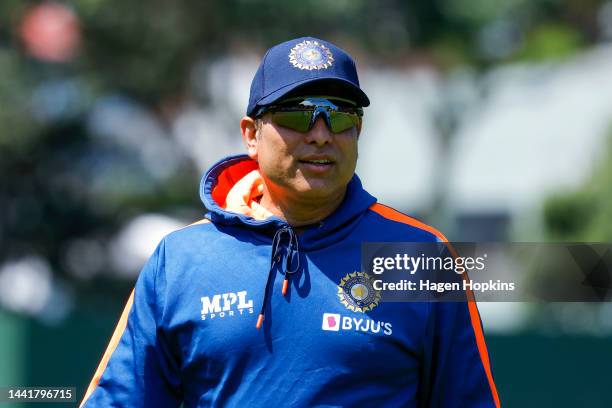 Coach VVS Laxman looks on during an India training session ahead of the New Zealand and India T20 International series, at Basin Reserve on November...