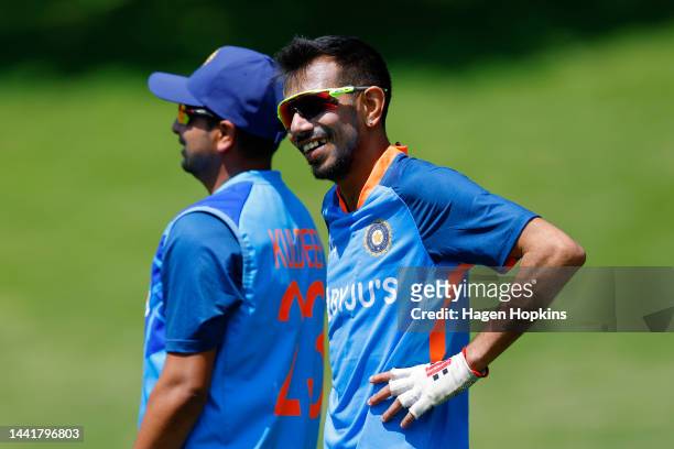 Yuzvendra Chahal lduring an India training session ahead of the New Zealand and India T20 International series, at Basin Reserve on November 16, 2022...