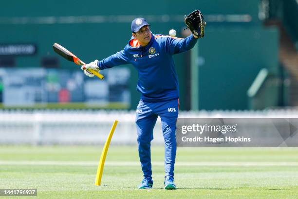 Coach VVS Laxman of India in action during an India training session ahead of the New Zealand and India T20 International series, at Basin Reserve on...