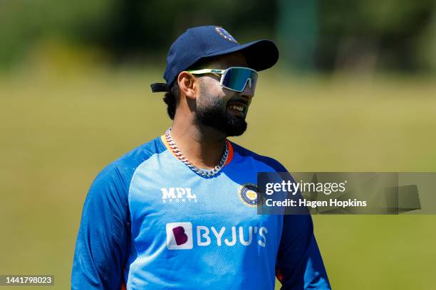 Rishabh Pant looks on during an India training session ahead of the New Zealand and India T20 International series, at Basin Reserve on November 16,...
