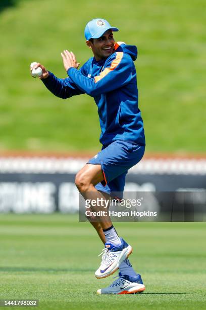 Shubman Gill in action during an India training session ahead of the New Zealand and India T20 International series, at Basin Reserve on November 16,...