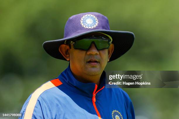 Bowling Coach Sairaj Bahutule looks on during an India training session ahead of the New Zealand and India T20 International series, at Basin Reserve...