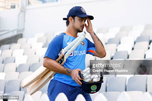 Ishan Kishan looks on during an India training session ahead of the New Zealand and India T20 International series, at Basin Reserve on November 16,...