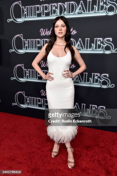 Nicola Peltz attends the Los Angeles premiere of Hulu's "Welcome to Chippendales" at Pacific Design Center on November 15, 2022 in West Hollywood,...