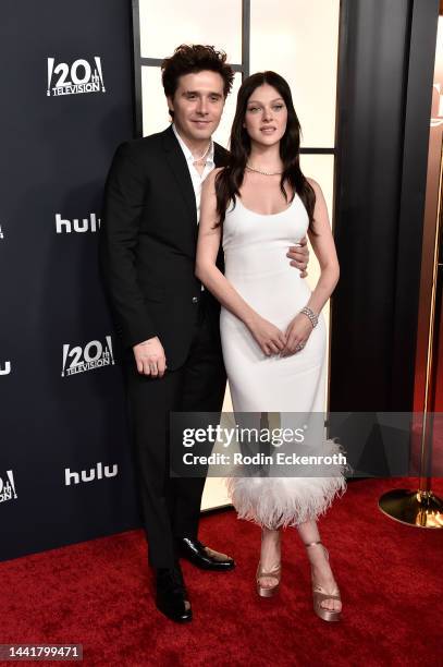 Brooklyn Beckham and Nicola Peltz attend the Los Angeles premiere of Hulu's "Welcome to Chippendales" at Pacific Design Center on November 15, 2022...