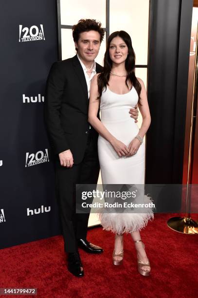 Brooklyn Beckham and Nicola Peltz attend the Los Angeles premiere of Hulu's "Welcome to Chippendales" at Pacific Design Center on November 15, 2022...