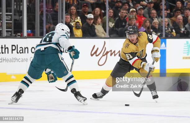 Jonathan Marchessault of the Vegas Golden Knights skates during the second period against the San Jose Sharks at T-Mobile Arena on November 15, 2022...