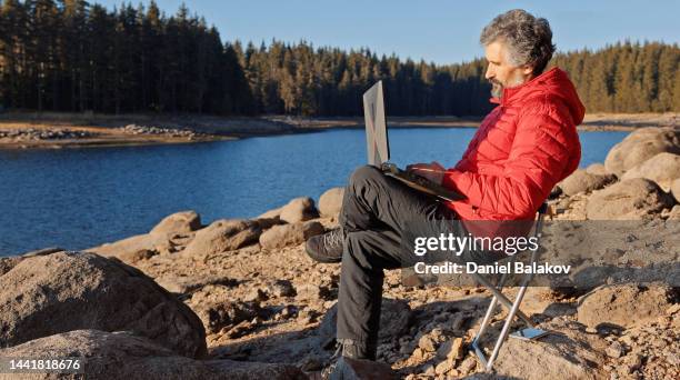 day in the life of forest ecologist. sustainability and ecosystem care. - winter testing imagens e fotografias de stock