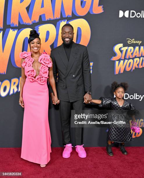 Gabrielle Union, Dwyane Wade, and Kaavia James Union Wade attend Disney's "Strange World" Premiere at El Capitan Theatre on November 15, 2022 in Los...