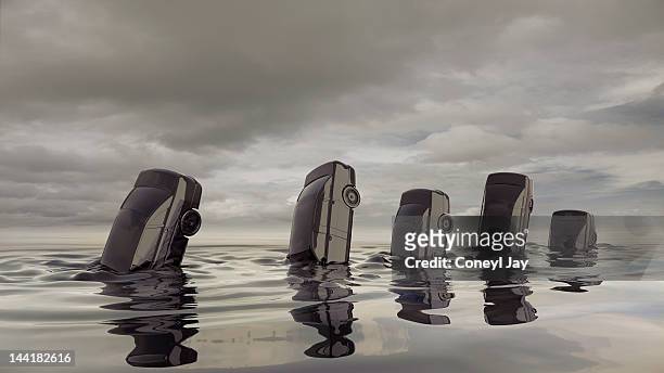 cars sinking in ocean of crude oil - 下沉的 個照片及圖片檔