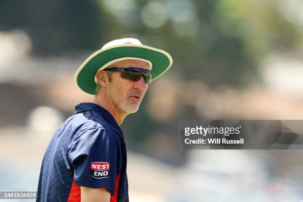 Jason Gillespie, Head coach of South Australia looks on during the Marsh One Day Cup match between Western Australia and South Australia at WACA, on...