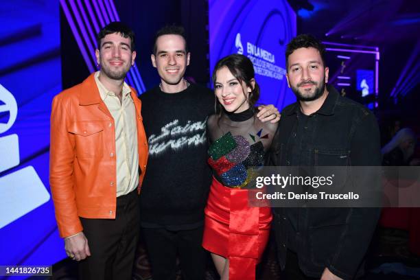 Mateo Sujatovich, Edgar Barrera, Paty Cantú and ‎Nico Cotton attend the 8th annual En La Mezcla during the 23rd annual Latin Grammy Awards on...