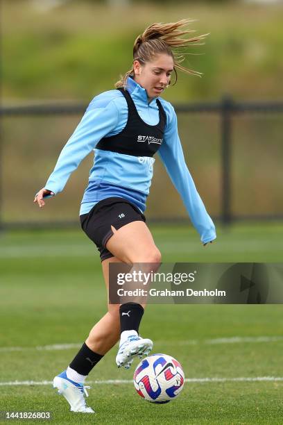 Karly Roestbakken of Melbourne City controls the ball during a Melbourne City training session at Etihad City Football Academy Melbourne on November...