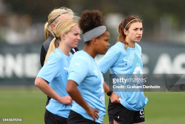 Chelsea Blissett of Melbourne City looks on during a Melbourne City training session at Etihad City Football Academy Melbourne on November 16, 2022...