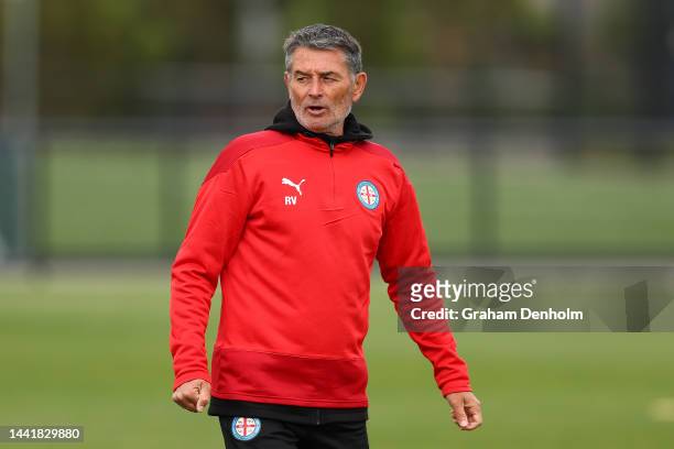 Manager Rado Vidosic of Melbourne City looks on during a Melbourne City training session at Etihad City Football Academy Melbourne on November 16,...